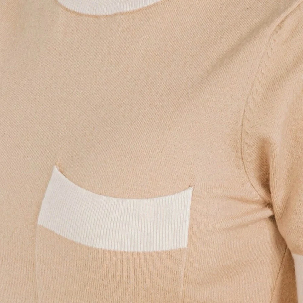 WOMEN'S SHORT SLEEVE FRONT POCKET COLORBLOCK MINI DRESS IN TAUPE - Picture 2 of 4